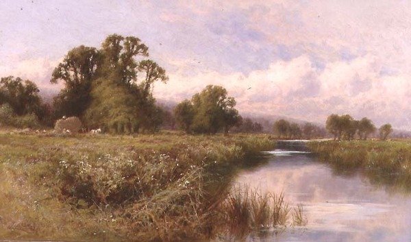 Meadow Landscape nær Marlow-on-Thames (olie på lærred) af Henry Parker