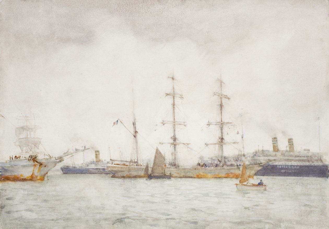 Skibe i Havn, c.1919 af Henry Scott Tuke