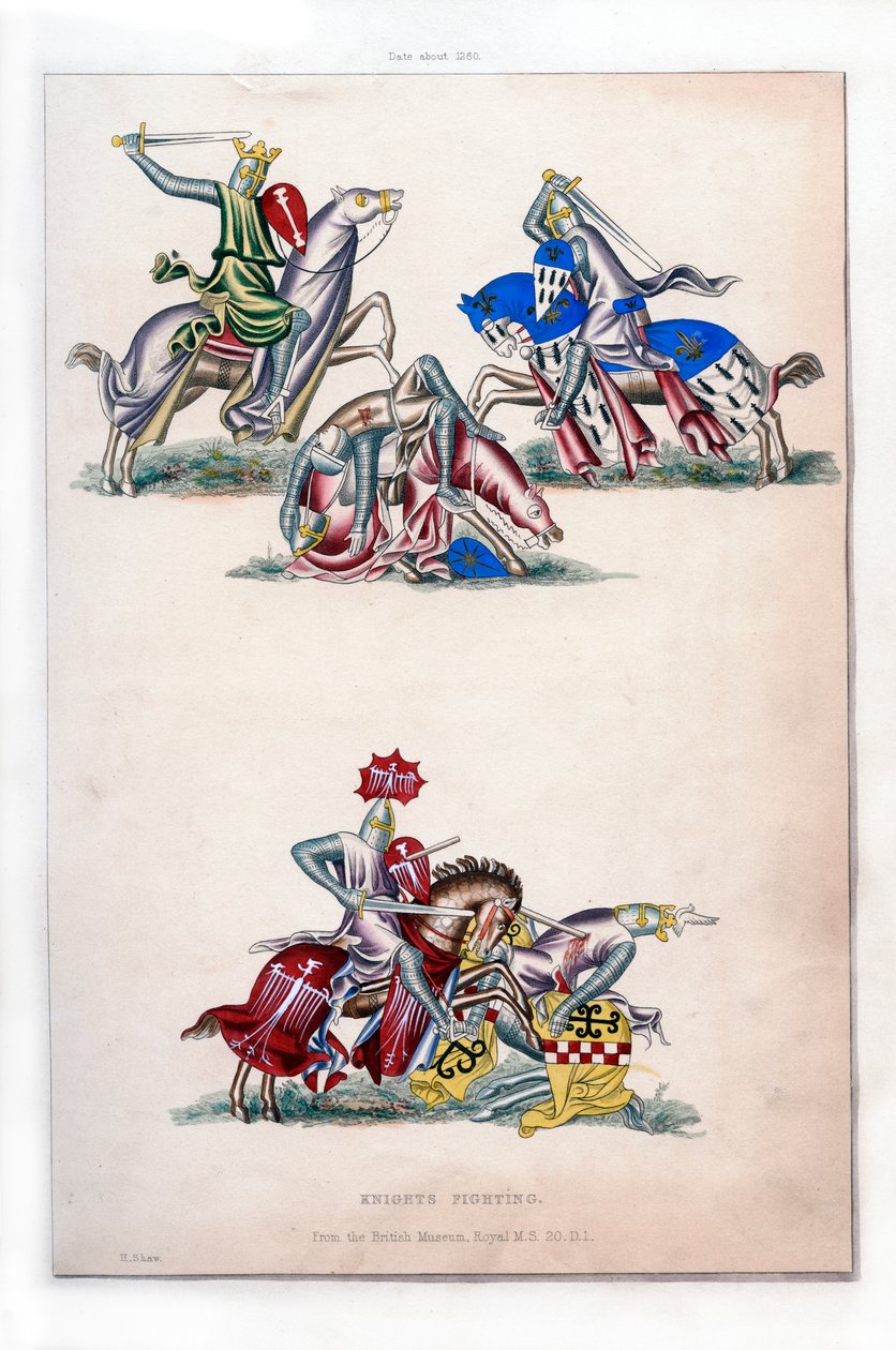 Knights fighting, c1260, 1843. af Henry Shaw
