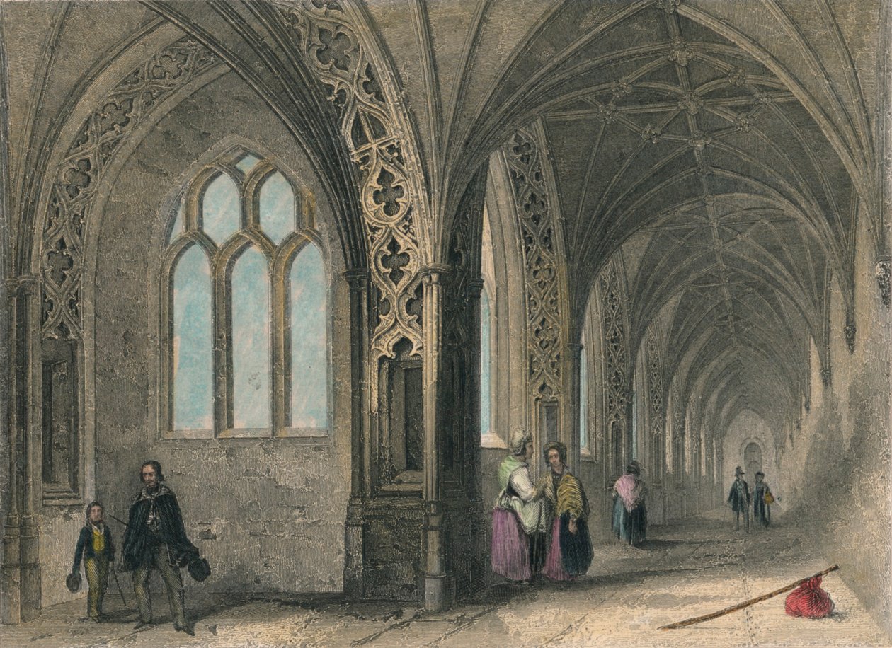 Worcester katedral. Klostrene, 1836 af Henry Winkles