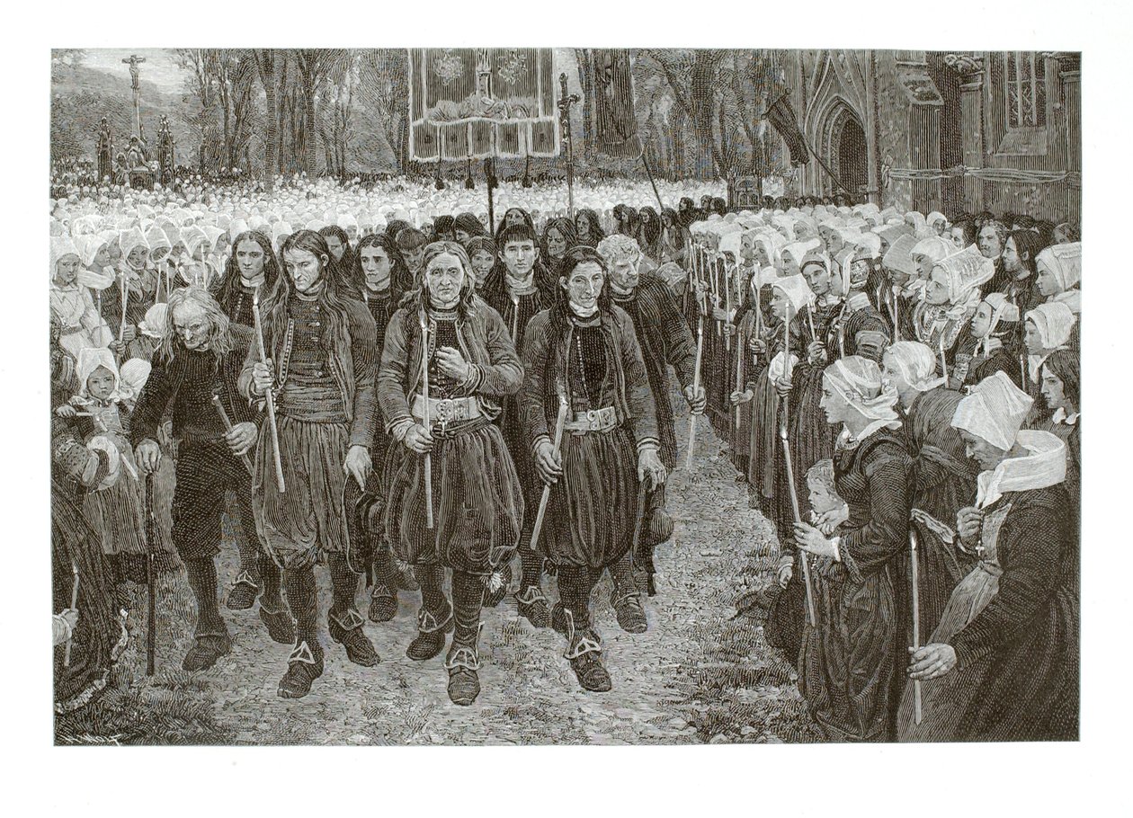 En religiøs procession i Bretagne af Henry Wolf