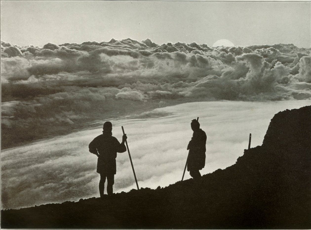 Solnedgang fra topmødet i Fuji, 1910. af Herbert Ponting