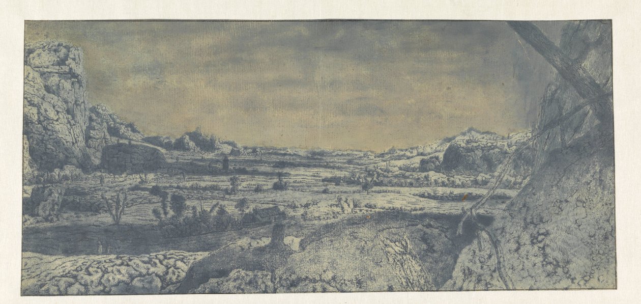 Bjergdal med indhegnede marker af Hercules Segers