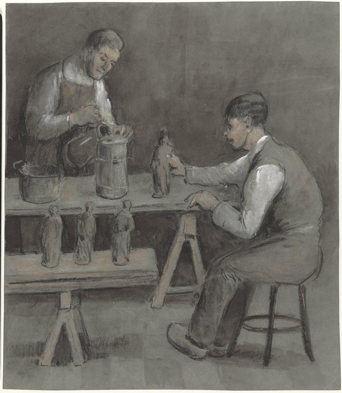 To arbejdere, der laver figurer af Herman Heijenbrock