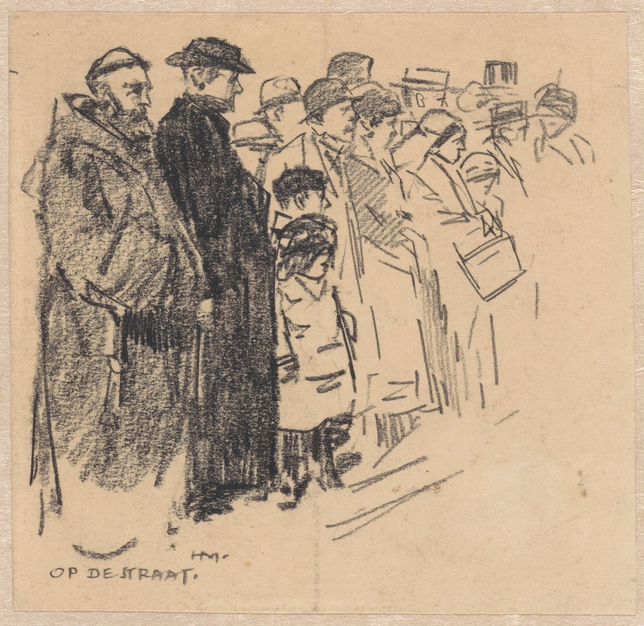 Række af tilskuere (ved en procession?) af Herman Moerkerk