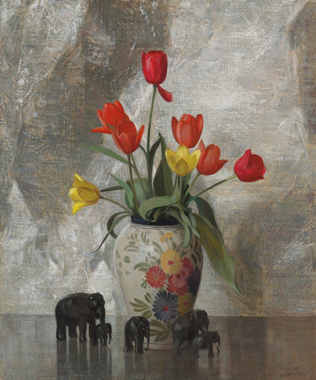 Elefanter og tulipaner (olie på lærred) af Hermann Dudley Murphy