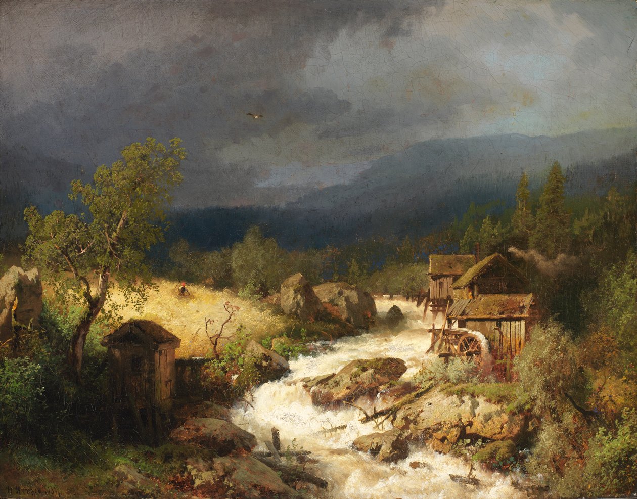 Mølle på en torrent, 1871. af Hermann Herzog