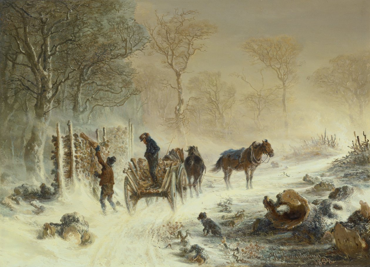 Læsser træ i sneen, 1858 af Hermann Kauffmann