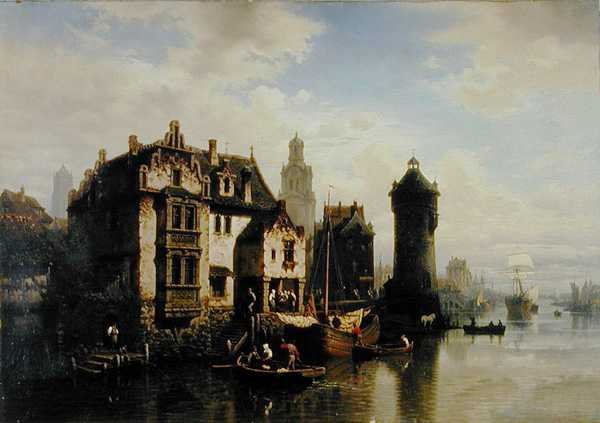 Udsigt over Rotterdam (olie på panel) af Hermann Meyerheim