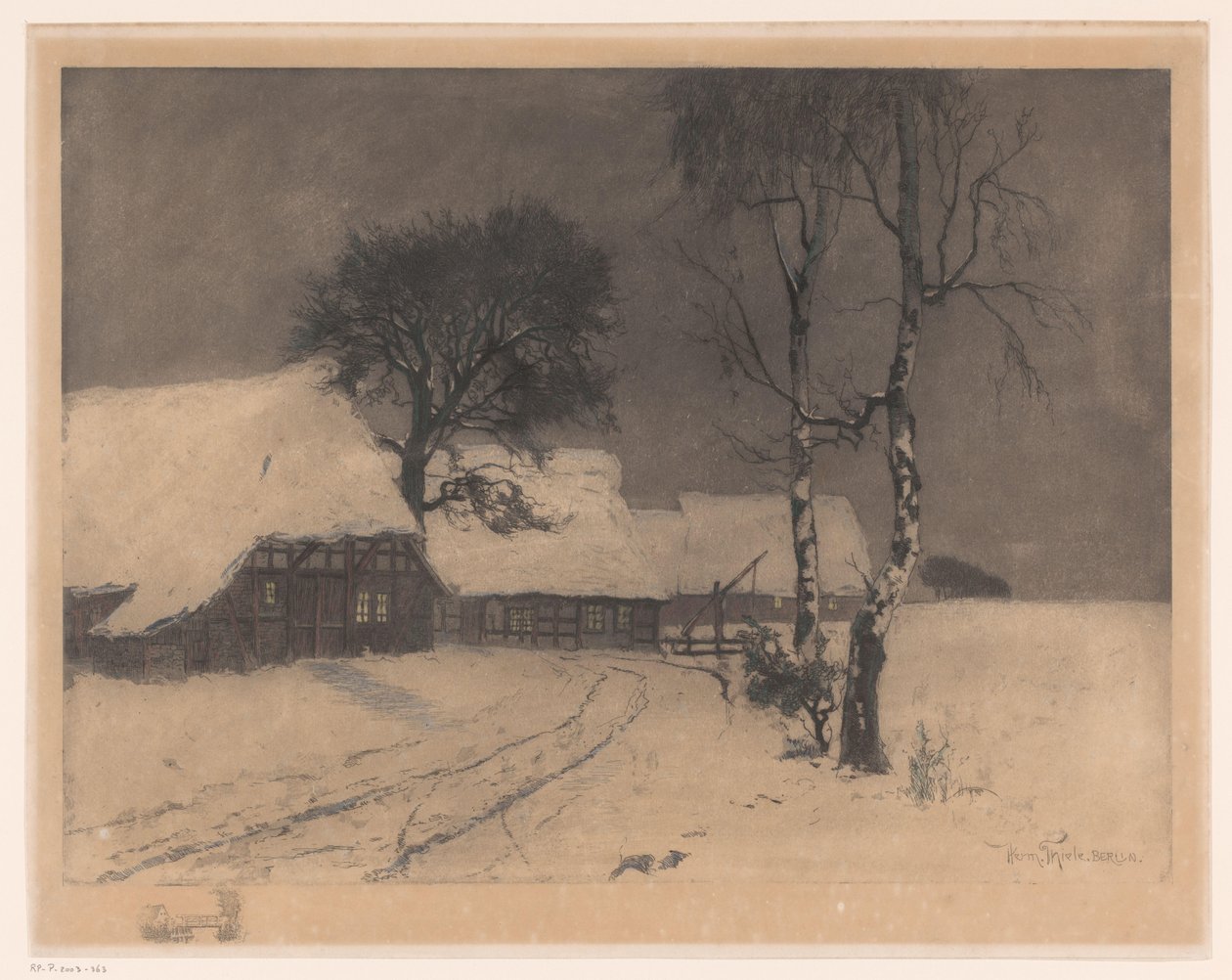 Bondehuse i sneen af Hermann Thiele