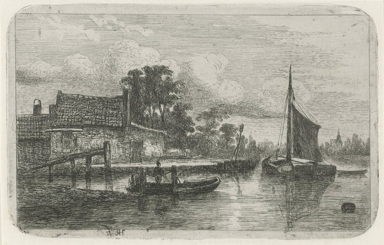 Sejlskib på havnefronten af Hermanus Jan Hendrik van Rijkelijkhuysen