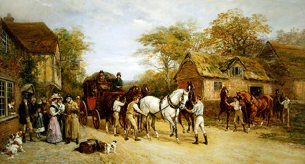 Venter på kroen (olie på lærred) af Heywood Hardy