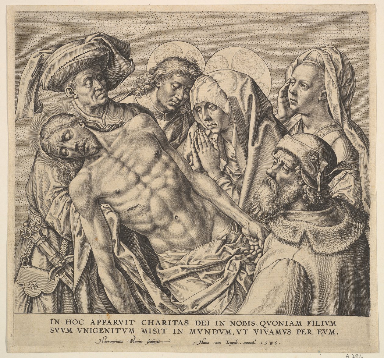 Bærende Kristi Legeme, 1586. af Hieronymous Wierix