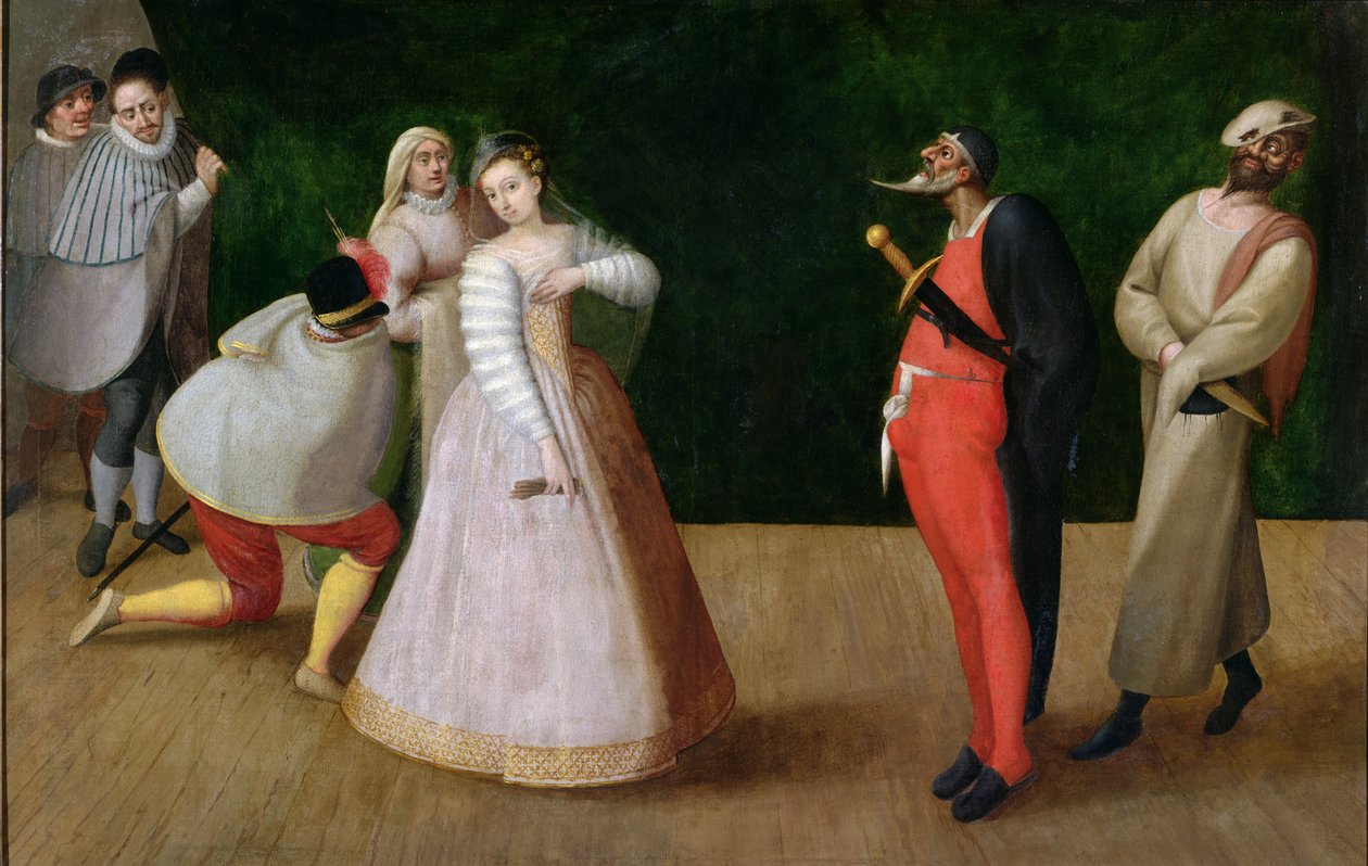 Compagnia dei Comici Gelosi med Isabella Andreini (1562-1604) skildret under en forestilling i Paris (se også 167901) af Hieronymus Francken