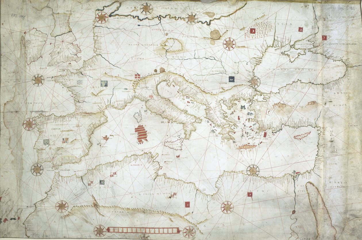 Kort over Middelhavet, Sortehavet og det nordøstlige Atlanterhav af Hieronymus Verrazano