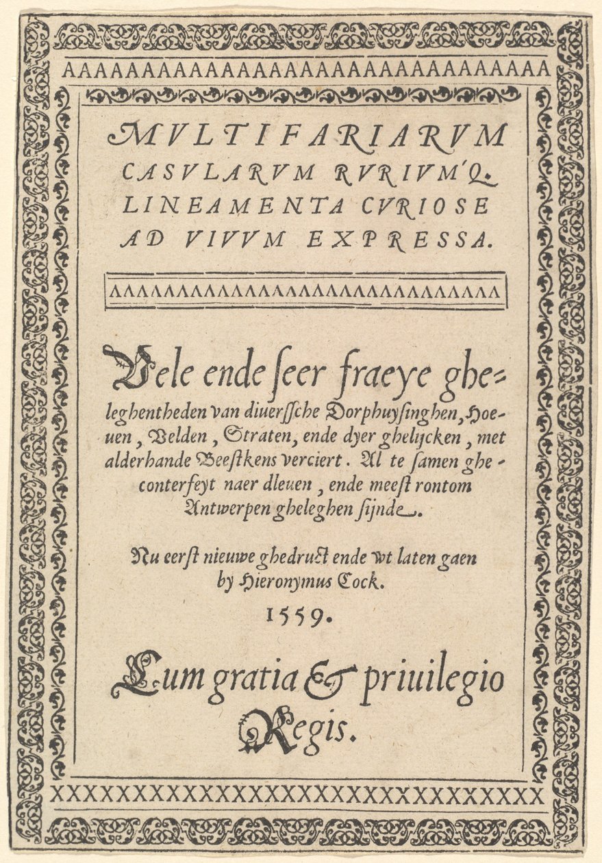 Titelside for "Multifaria Casularum" af Hieronymus Cock