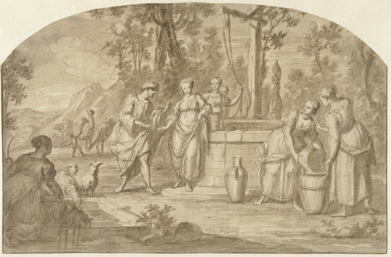 Eliezer og Rebekka ved brønden af Hieronymus Lapis