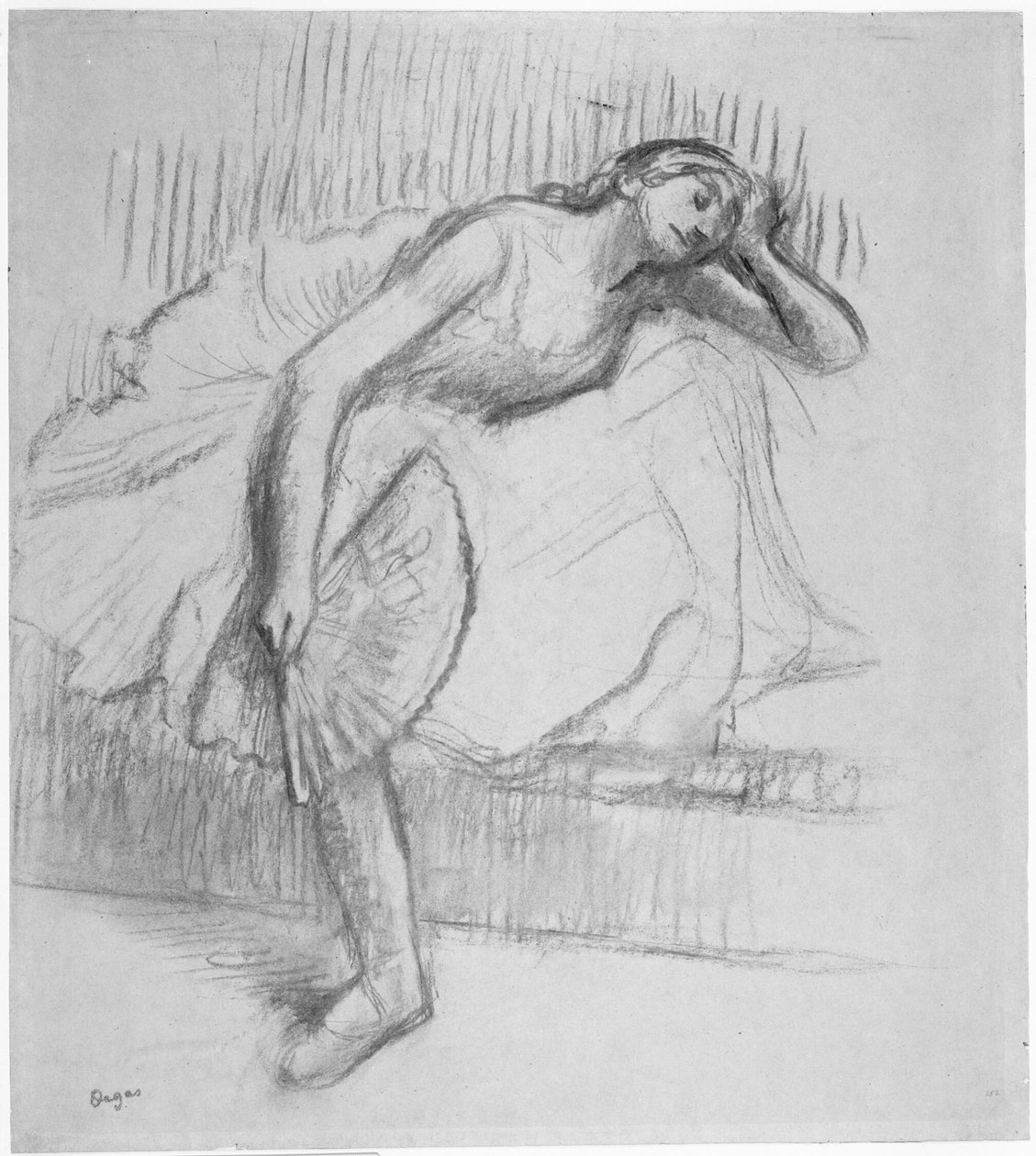 Danser hviler sig med en vifte af Hilaire Germain Edgar Degas