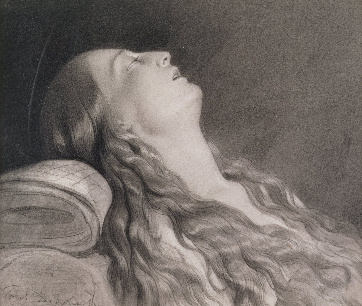 Louise Vernet på sit dødsleje (grafit på papir) af Hippolyte Delaroche