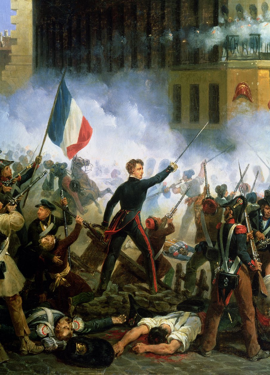 Slaget i Rue de Rohan, 28. juli 1830, 1831 (detalje af 156577) af Hippolyte Lecomte