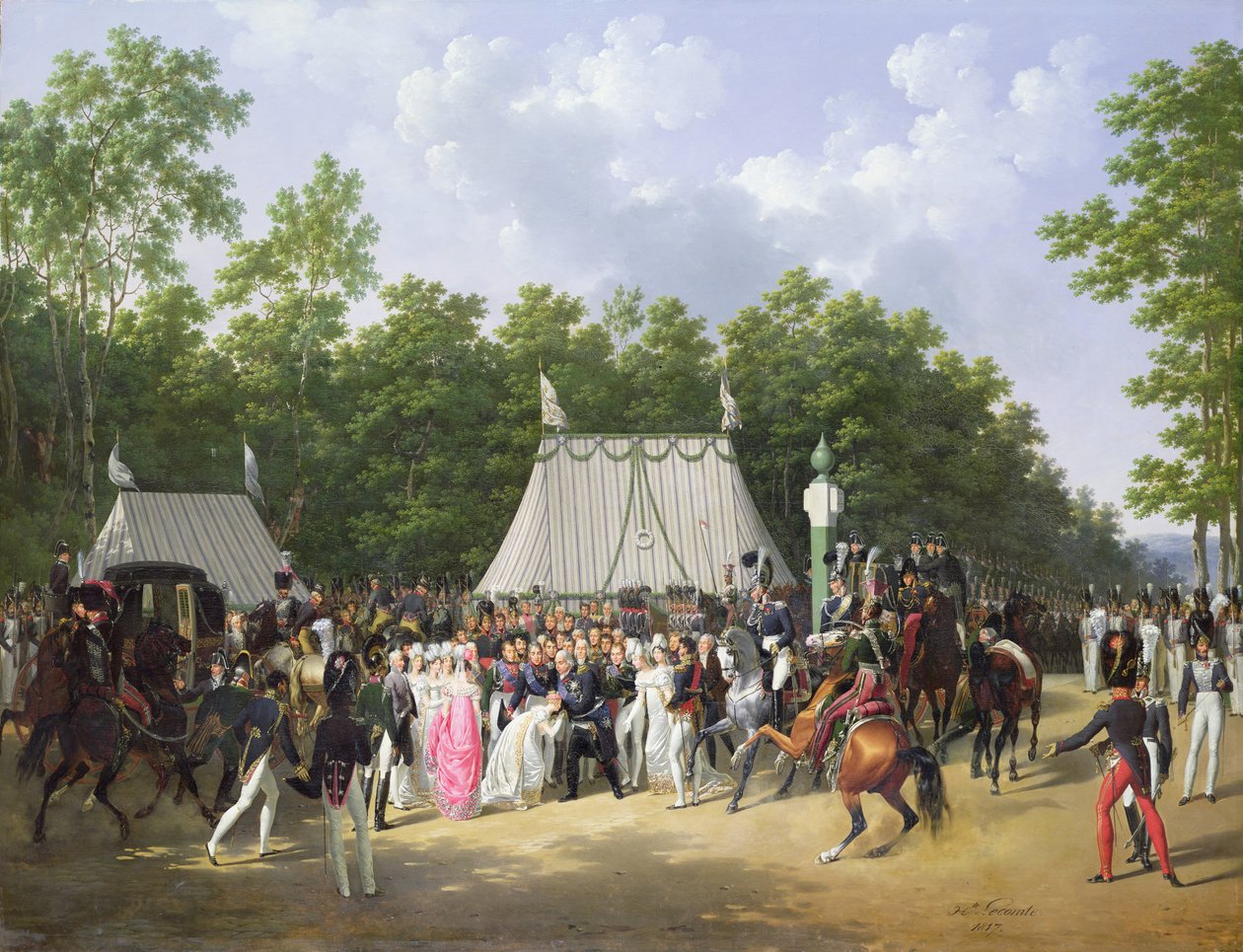 Louis XVIII (1755-1824) Hilsen Marie-Caroline-Ferdinande de Bourbon, prinsesse af Sicilien, ved Croix de Saint-Herem i skoven ved Fontainebleau, 15. juni 1816, 1817 af Hippolyte Lecomte