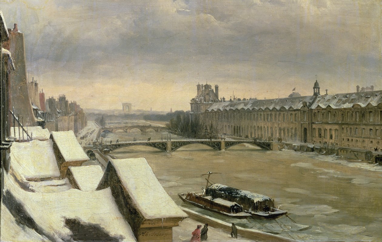 Udsigt over Louvre om vinteren af Hippolyte Victor Valentin Sebron