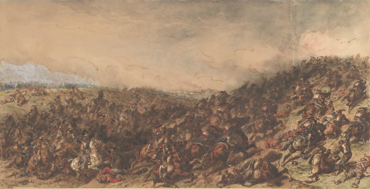 Kampscene Waterloo, 1815-66. af Hippolyte Bellange