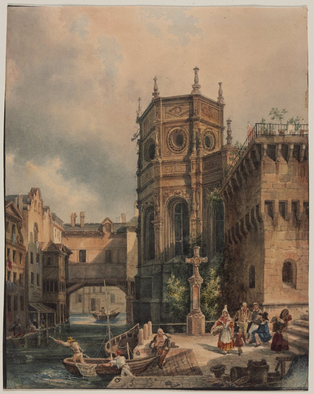 Scene på en kanal af Hippolyte Jean Baptiste Garnerey