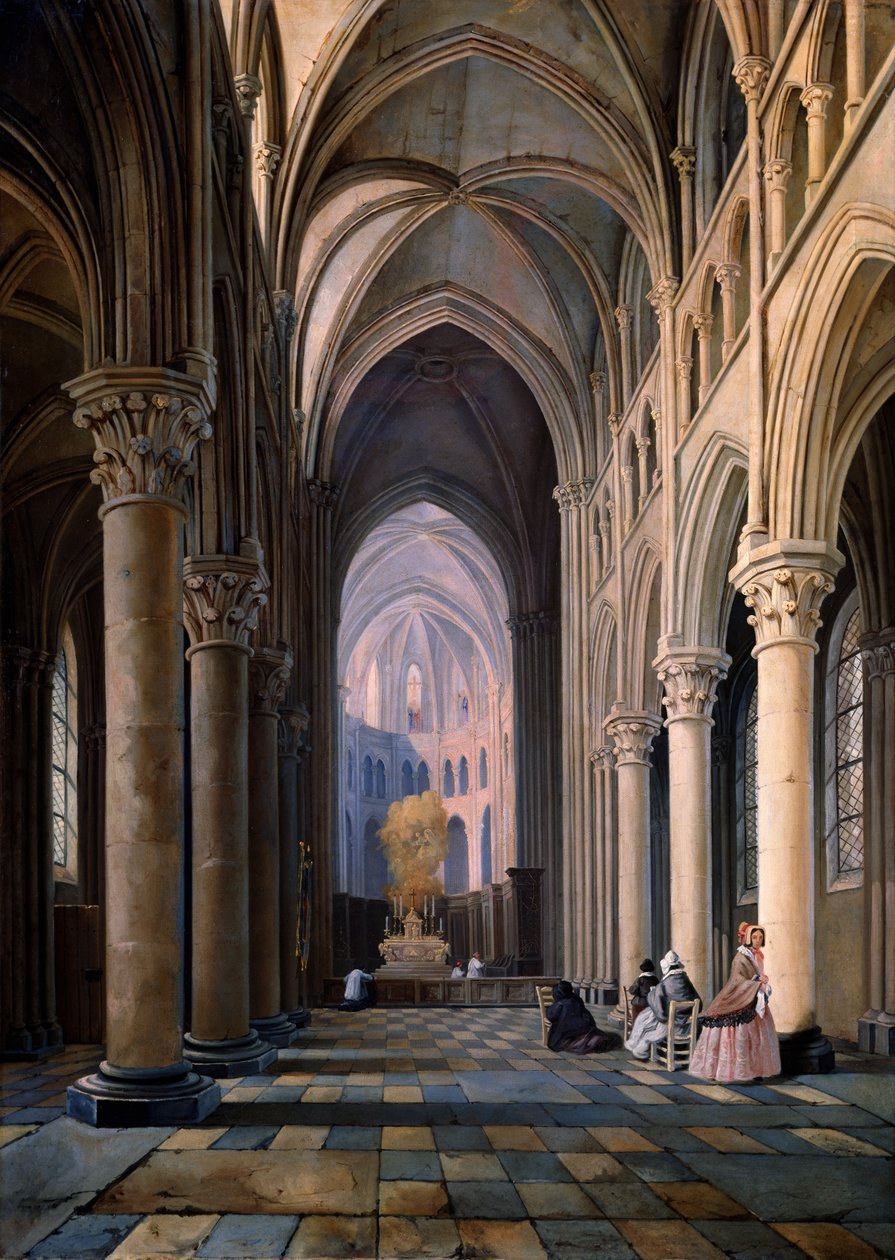 Det indre af en kirke af Hippolyte Joseph Cuvelier