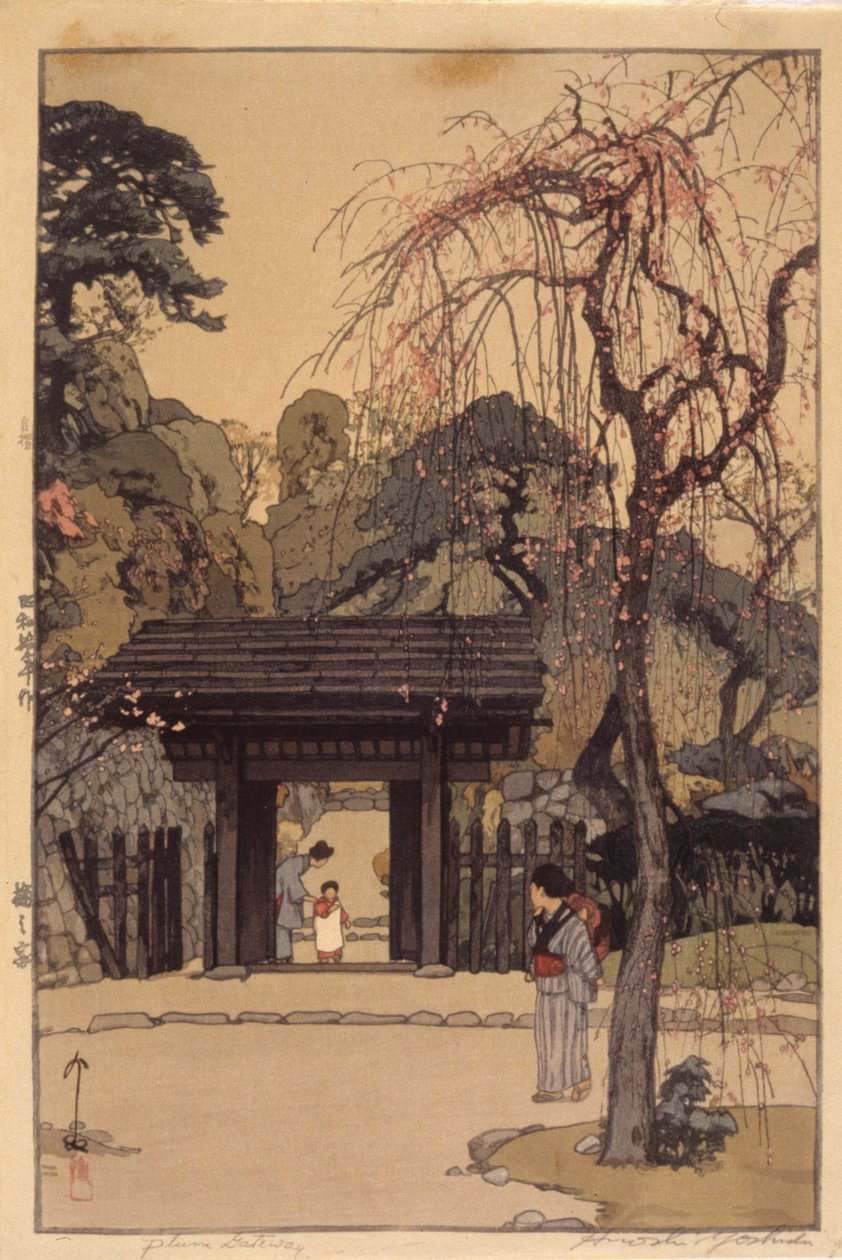 Plum Gateway (træblok i farver) af Hiroshi Yoshida