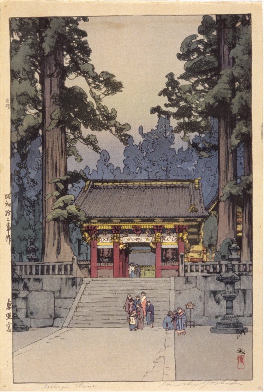Toshoyu-helligdommen (træbloktryk i farver) af Hiroshi Yoshida