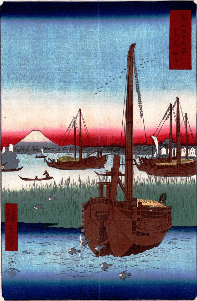 36 Visninger af Fuji-san- # 4. Åh f Tsukuda læge sand af Utagawa Hiroshige