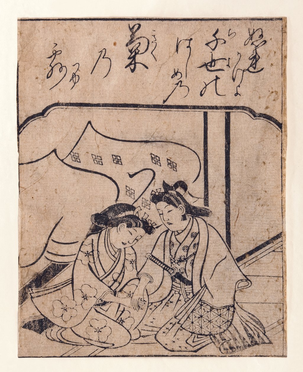 Elskere holder i hånd, 1680-90 (træblok) af Hishikawa Moronobu