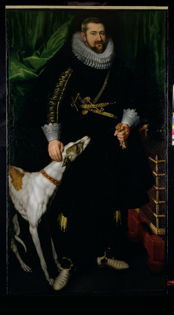 Portræt af en gentleman, der siges at være fra Coudenhouve-familien i Flandern, ca. 1610-20 (par 121430) af Hispano Flemish School
