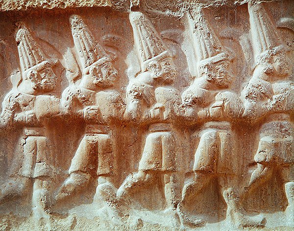 Detalje af procession af de væbnede guder (sten) af Hittite
