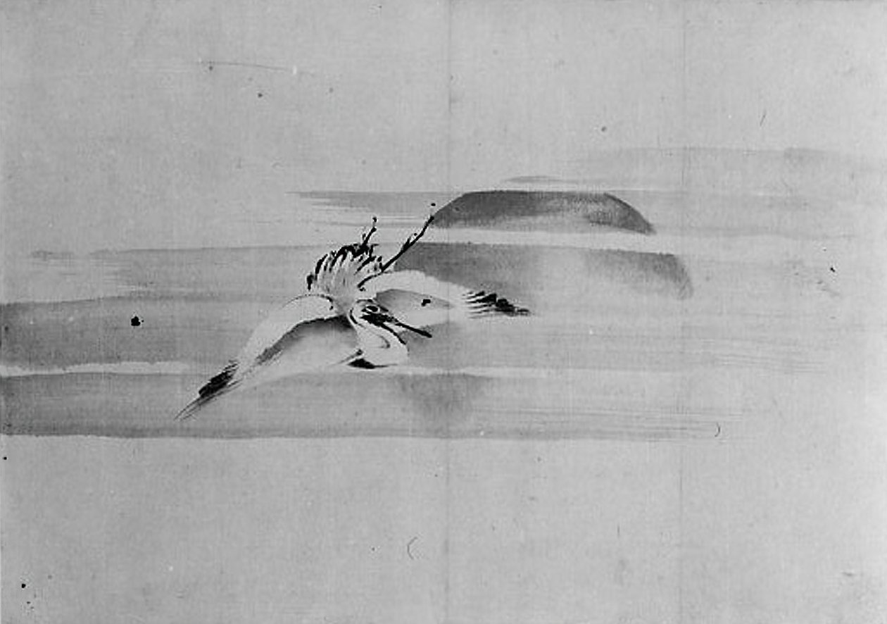 Trane og sol, 1800-tallet. af Hokusai School.