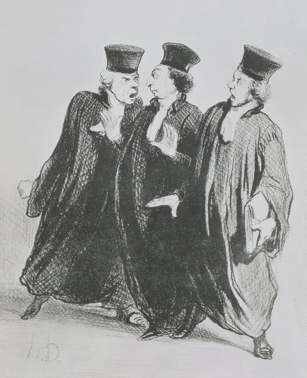 En strid uden for retssalen, fra serien "Les Gens de Justice", ca. 1846 (kul på papir) af Honoré Daumier