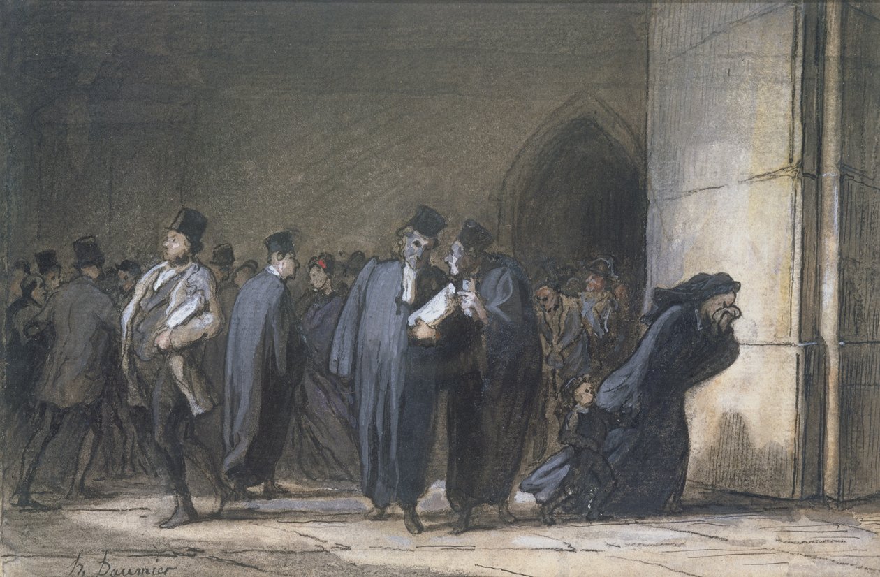 På Justice Palace, ca. 1862-65 (pen og blæk, gouache og wc på papir) af Honoré Daumier