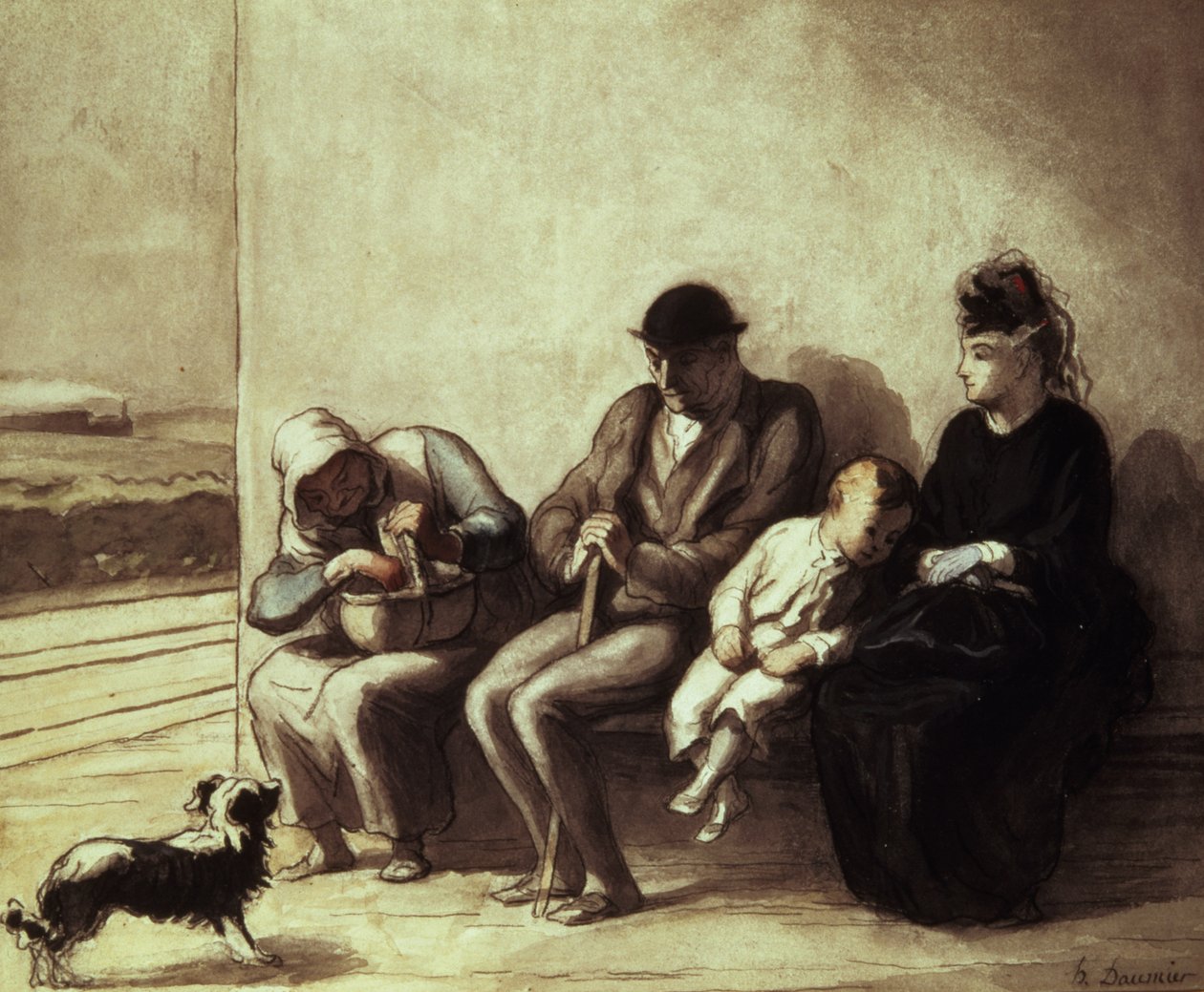 Wayside Railway Station (pen og vask) af Honoré Daumier