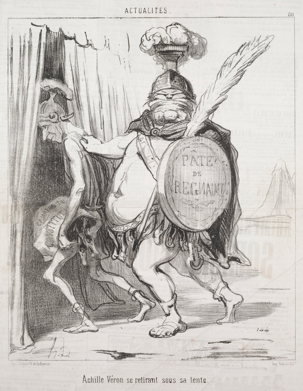 Aktualiteter: Achilles trækker sig tilbage i sit telt af Honoré Daumier