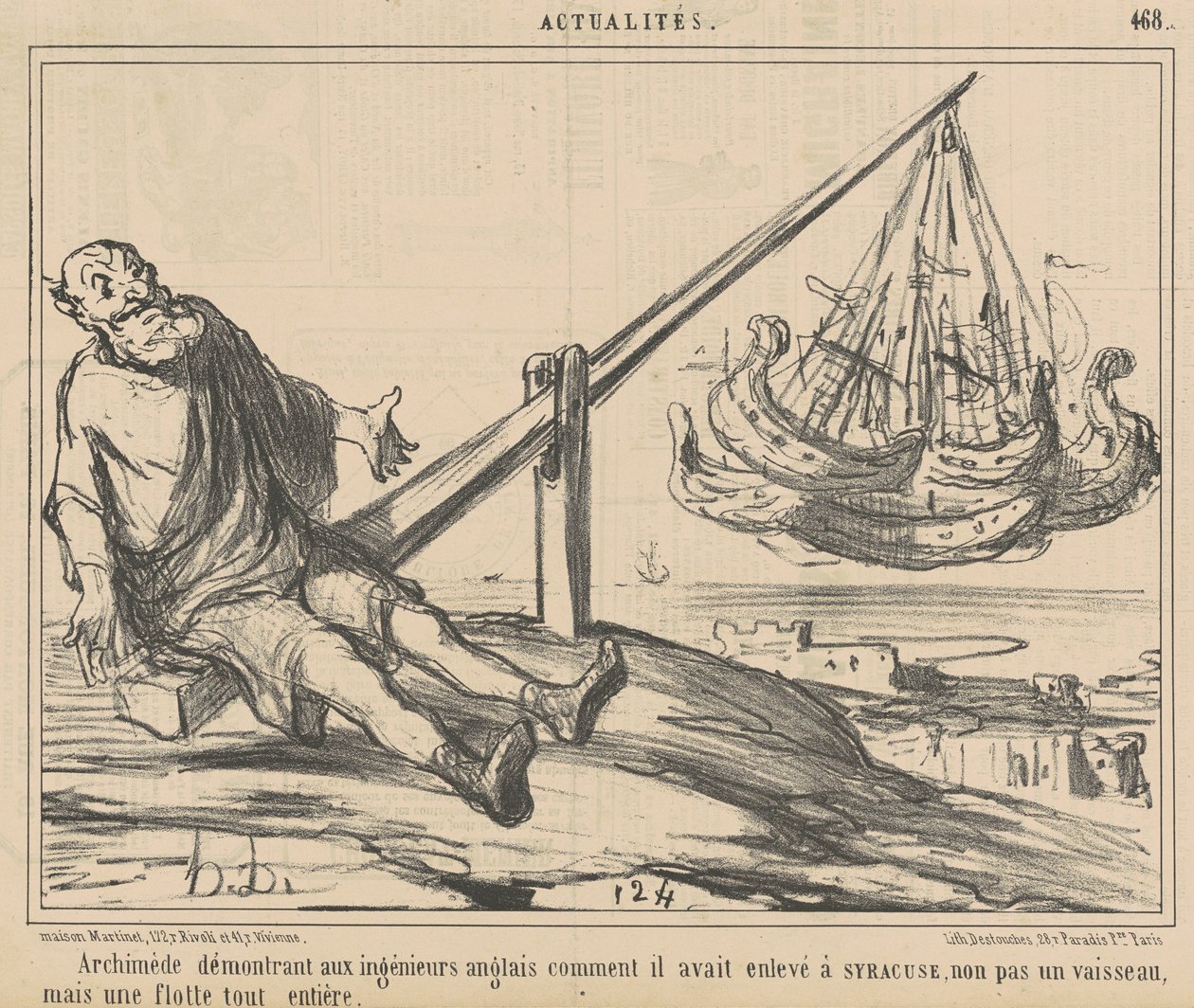 Archimedes demonstrerer for de engelske ingeniører... af Honoré Daumier