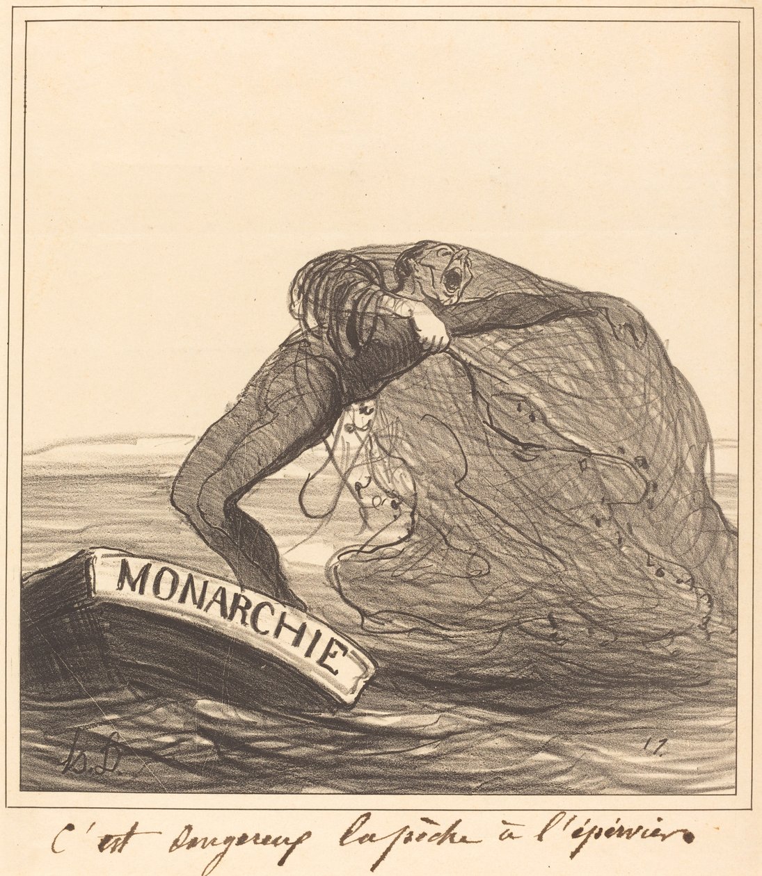 Det er farligt, kastenetfiskeri af Honoré Daumier