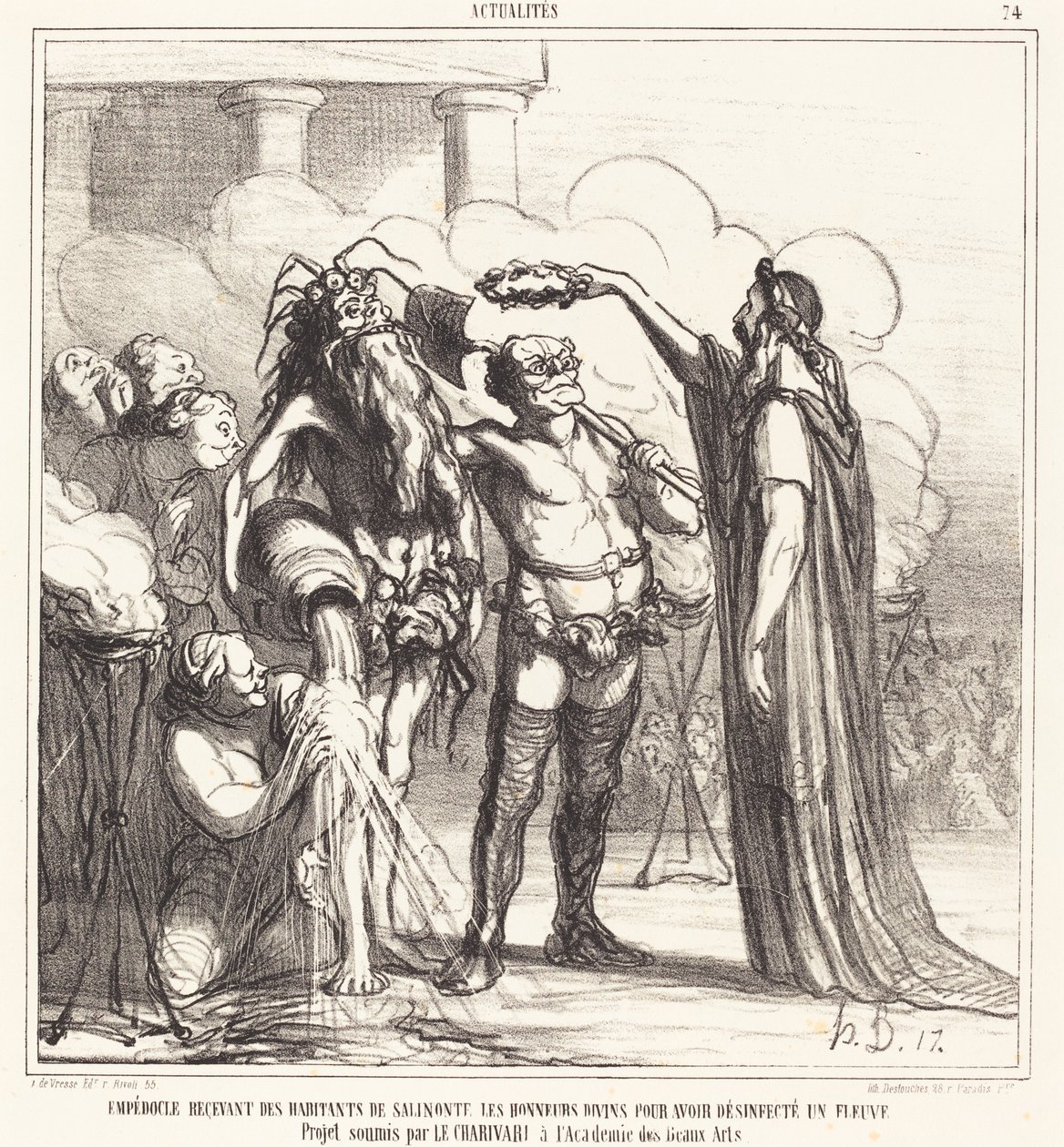 Empedokles modtager... guddommelig hæder... af Honoré Daumier