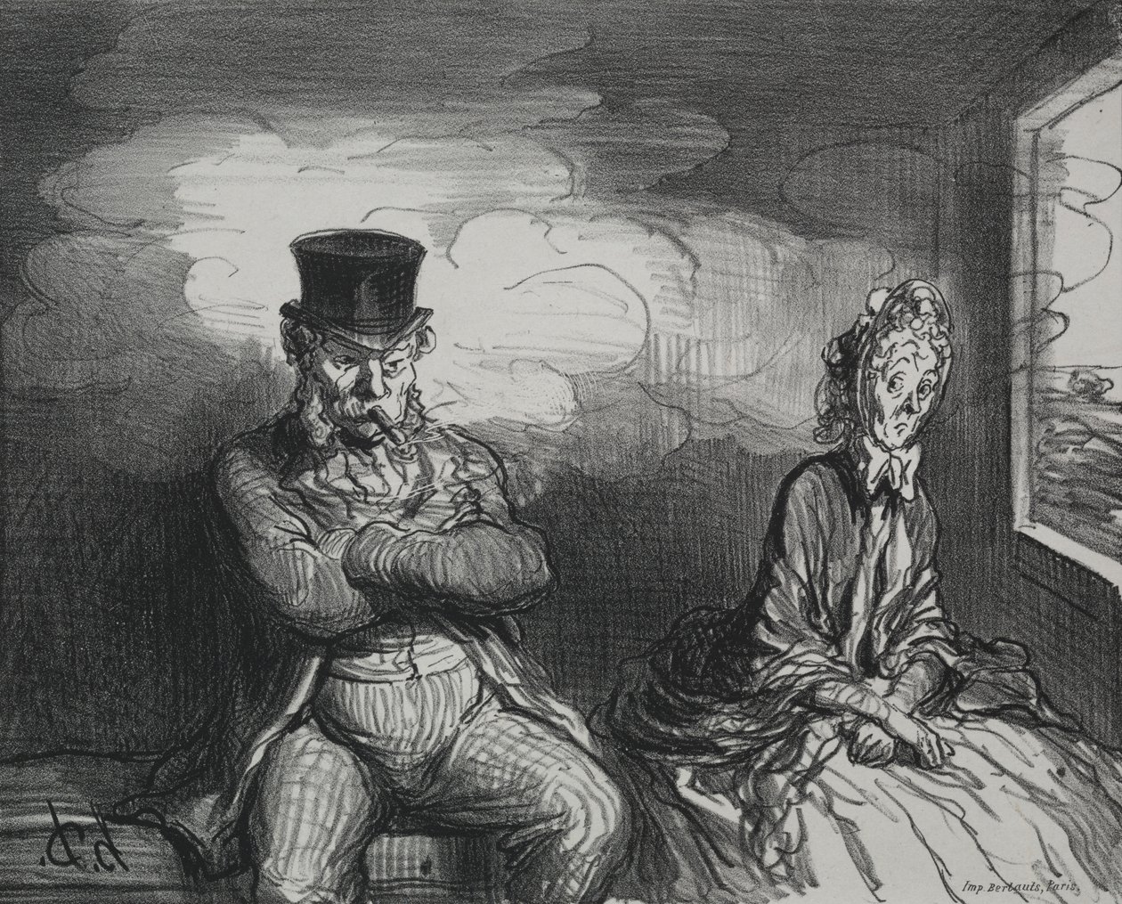 På toget: En behagelig følgesvend af Honoré Daumier