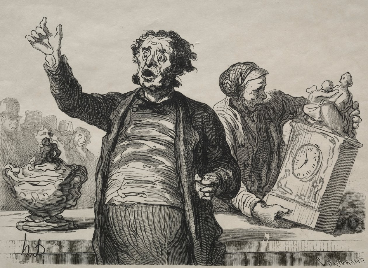 Auktionslokalet: The Town Crier. af Honoré Daumier
