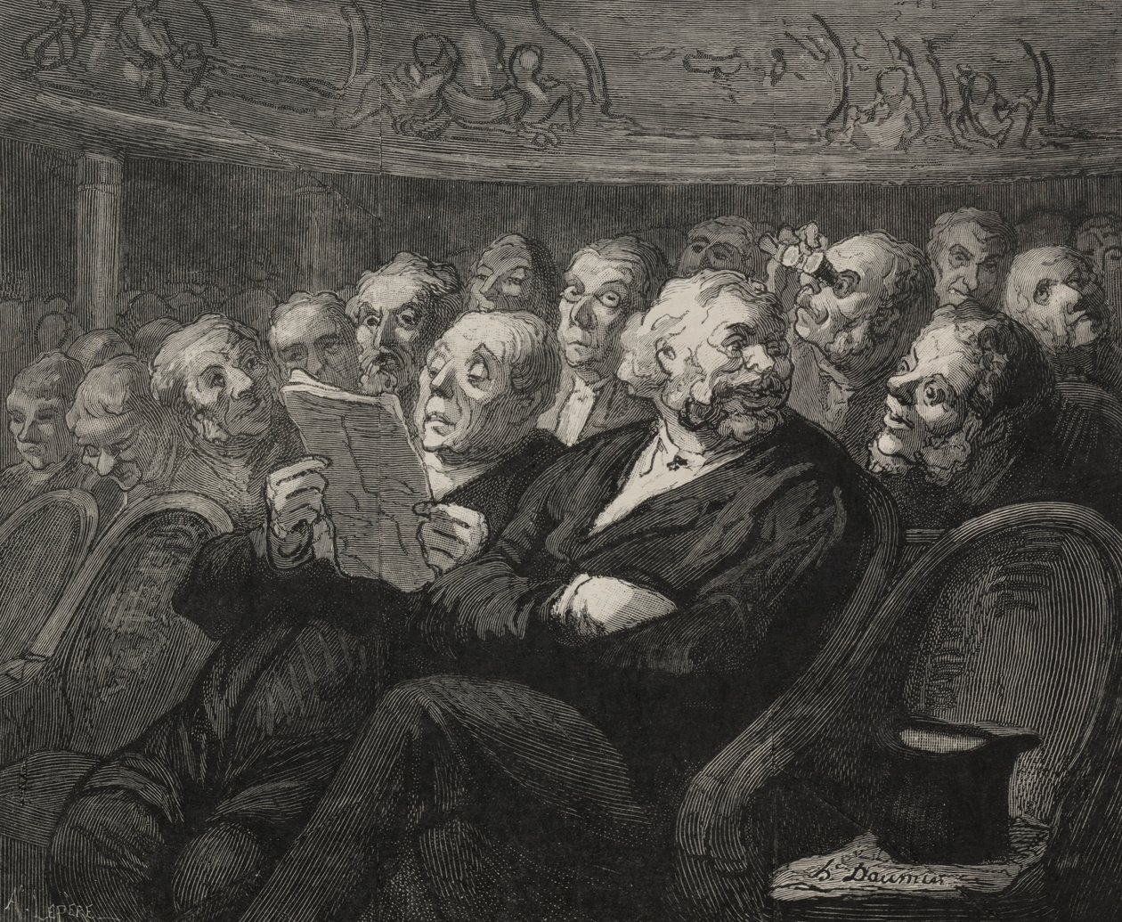 Teatret: Orkestergraven. af Honoré Daumier