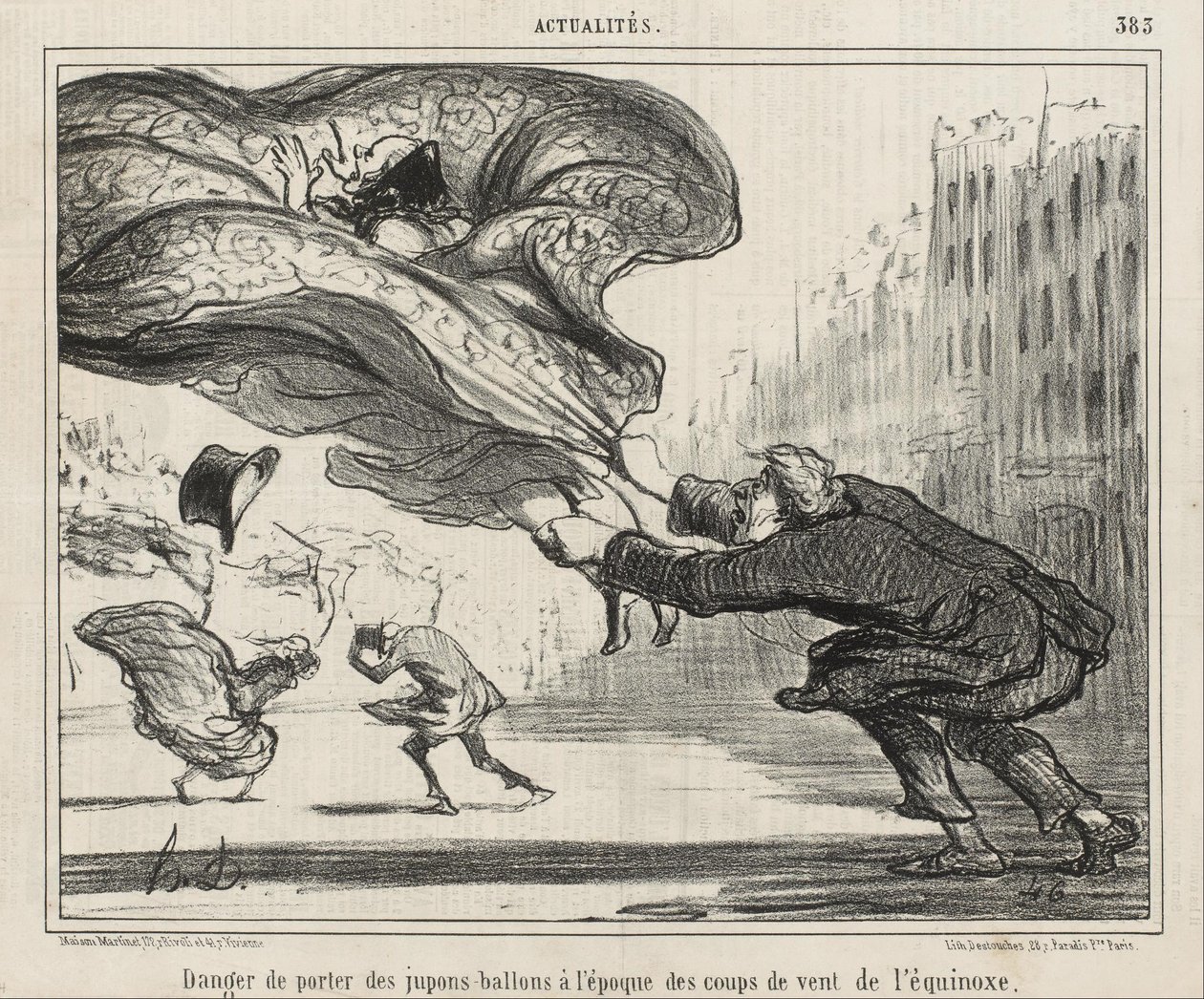 Faren ved at gå med ringskørter... af Honoré Daumier