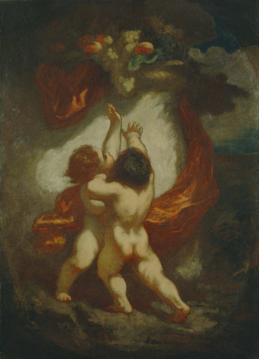 To Putti stræber efter frugt af Honoré Daumier