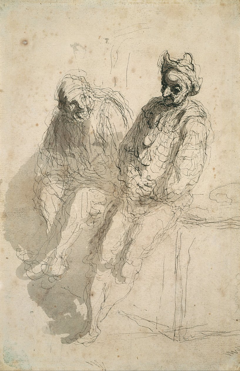 To Saltimbanques af Honoré Daumier