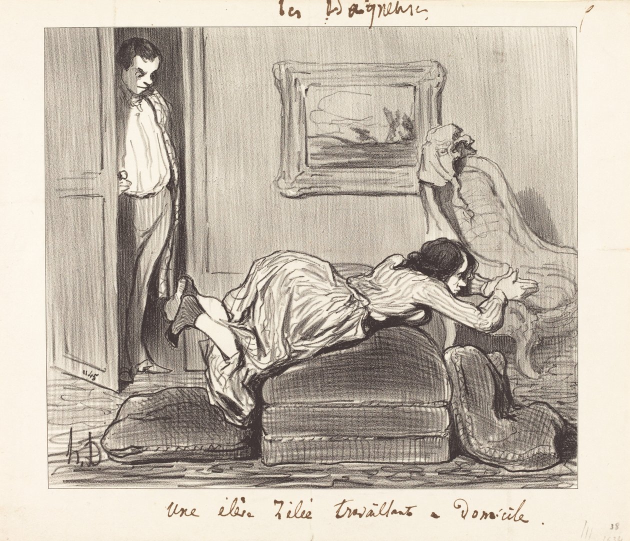 En elè...ivrig arbejder hjemmefra af Honoré Daumier